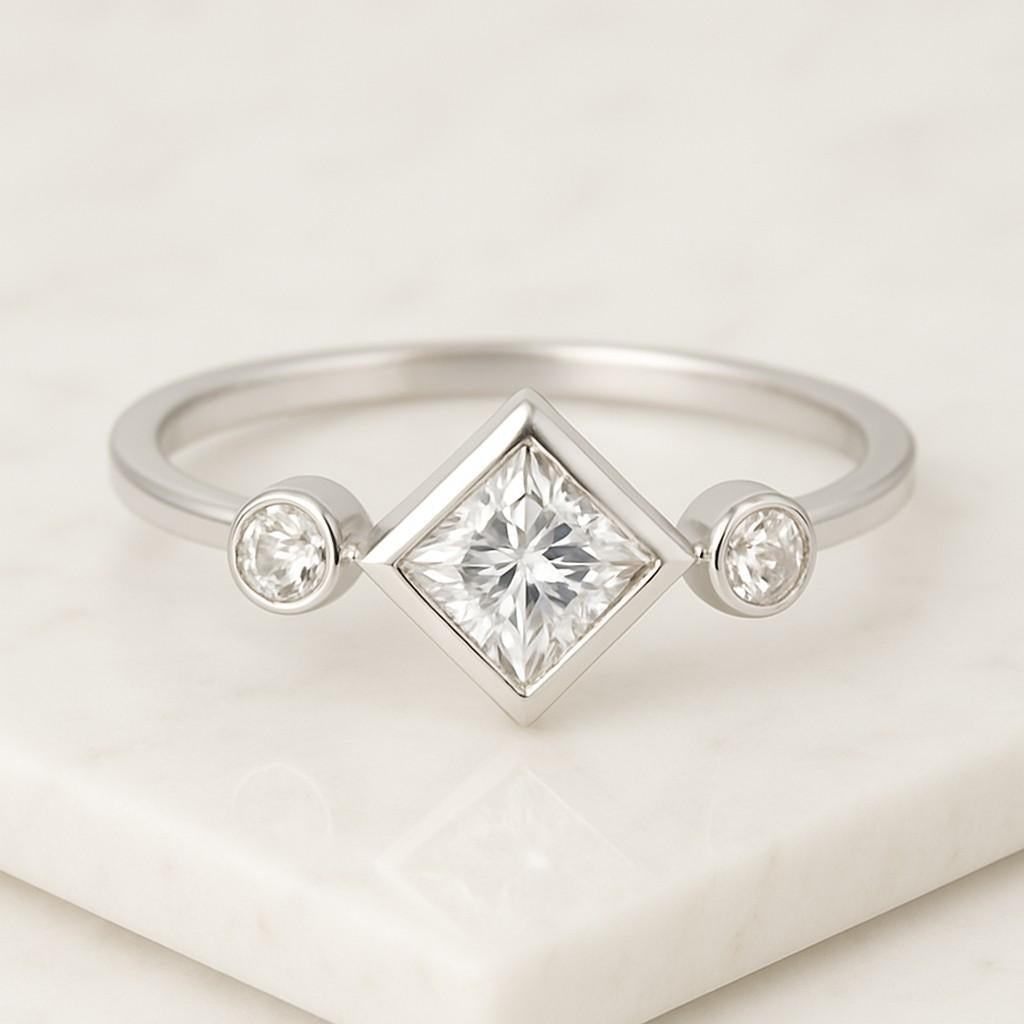 Round Cut Lab Grown Diamond Solitaire Ring 1 to 3 CT Lab Diamond Engagement Ring Round Lab Grown Diamond Ring Halo Engagement Ring Double Row Pave Set