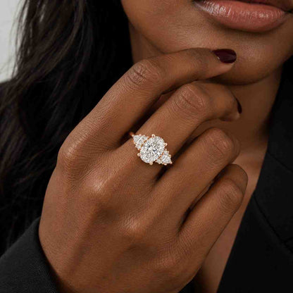 6 CT Oval Lab Grown Diamond Ring | Three Stone Engagement Ring 