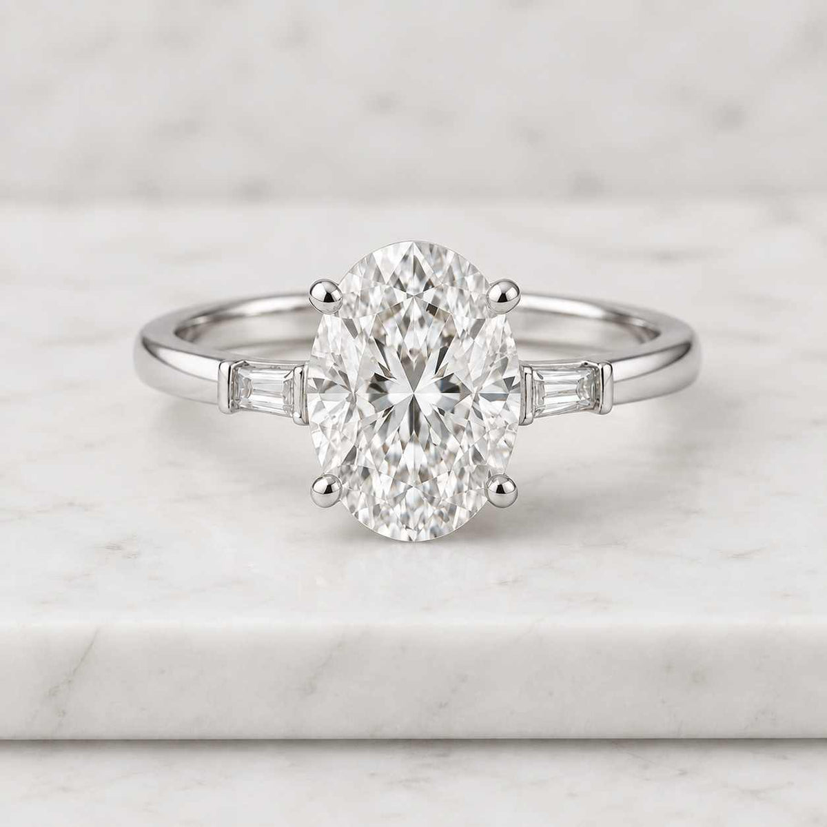 6 CT Oval Lab Grown Diamond Ring | Three Stone Engagement Ring
