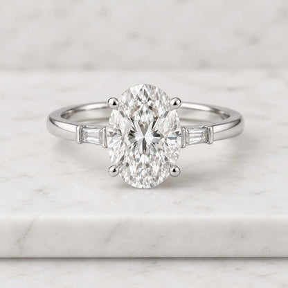 6 CT Oval Lab Grown Diamond Ring | Three Stone Engagement Ring