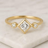 14K Yellow Gold Princess Cut Bezel Set Three Stone Moissanite Engagement Ring