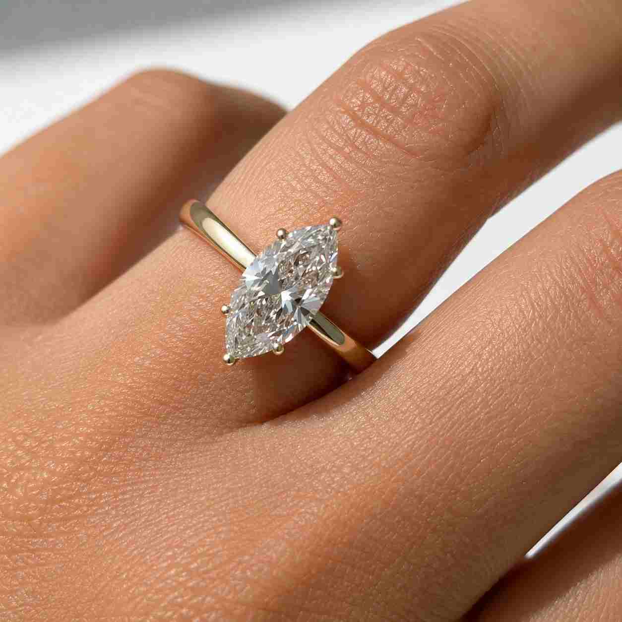 6 claw prong marquise cut lab grown diamond engagement ring