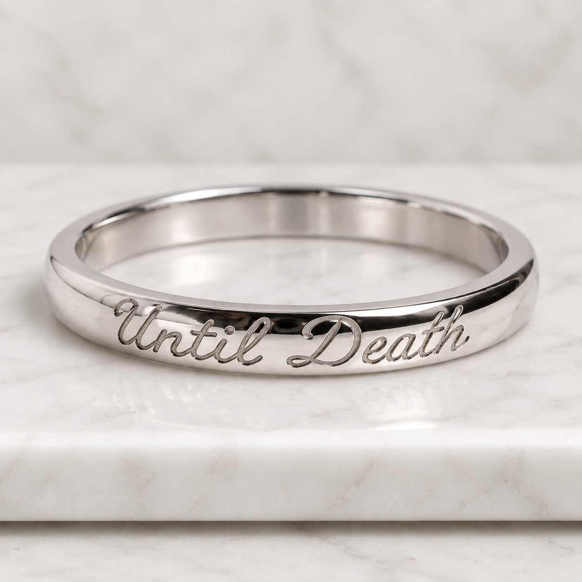 6mm or 4mm Wide Till Death Black Enamel Band Ring, Promise Ring, Gift for Her/Him, Anniversary and Wedding Ring, Christmas Gift - 925 Silver
