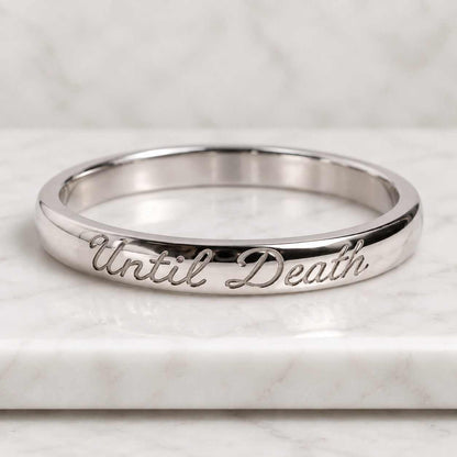 6mm or 4mm Wide Till Death Black Enamel Band Ring, Promise Ring, Gift for Her/Him, Anniversary and Wedding Ring, Christmas Gift - 925 Silver
