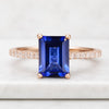 2 CT Emerald Cut Blue Sapphire Pave Set Engagement Ring