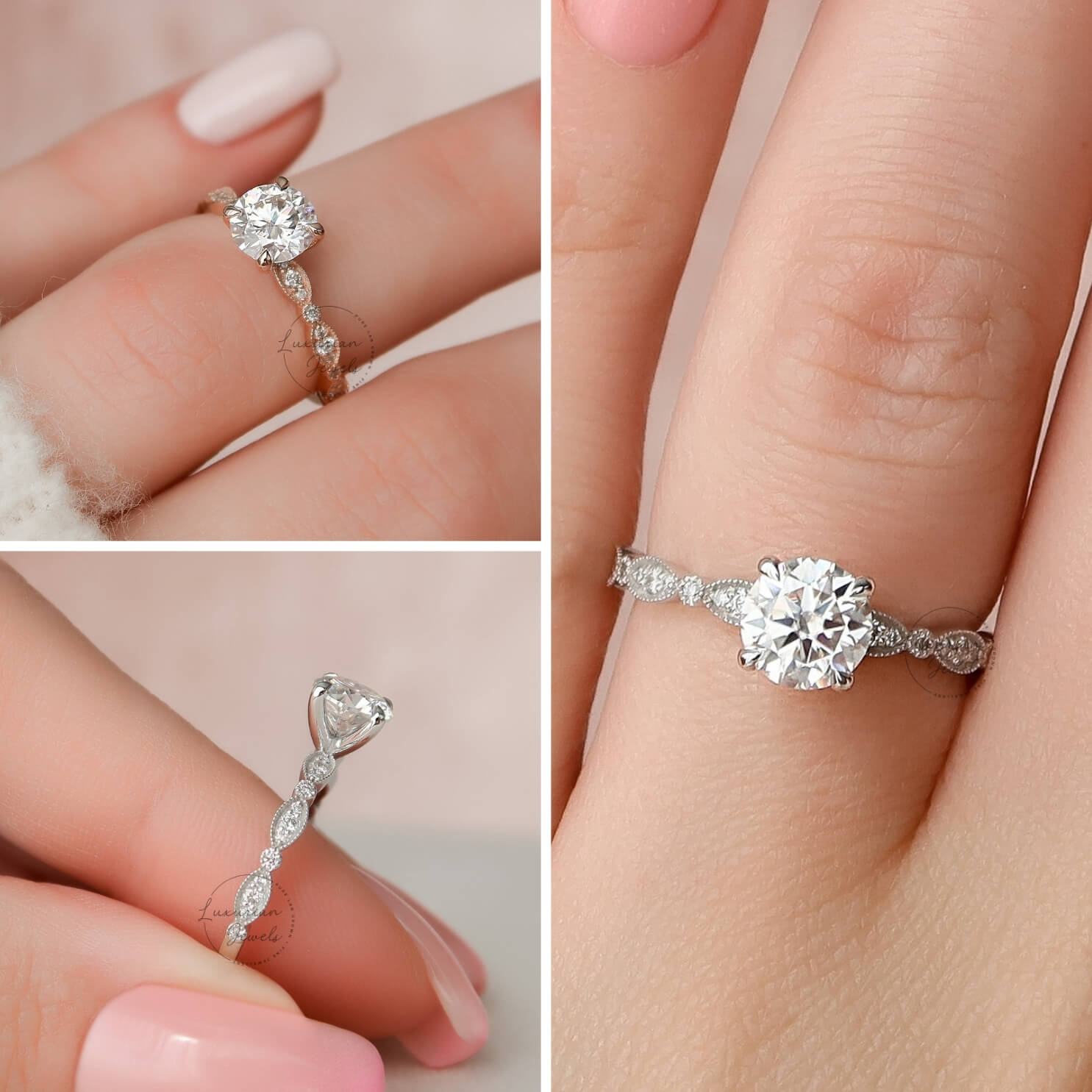 Round Cut Prong Set Solitaire Accent Ring
