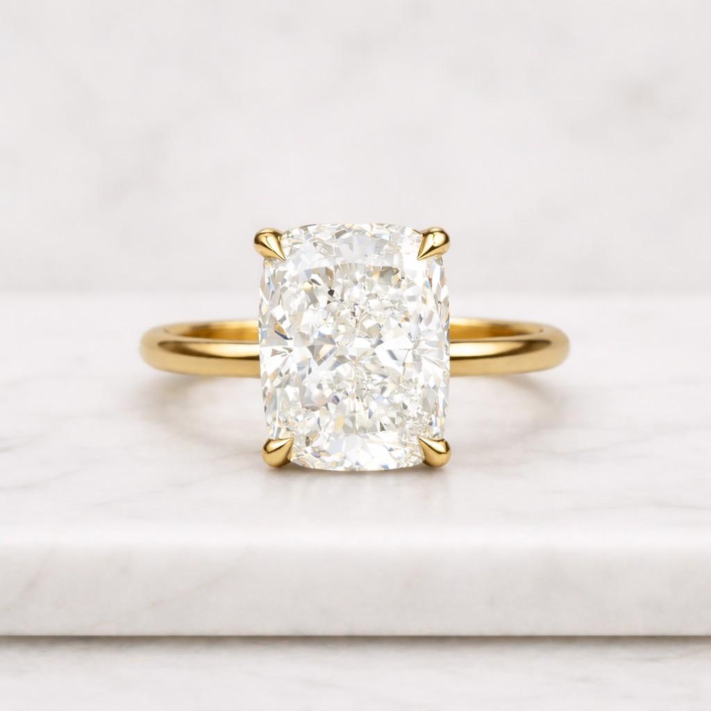 7 ct elongated cushion lab grown diamond ring, solitaire conflict free diamond 14k gold ring