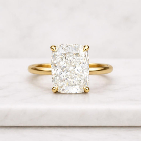 7 CT Elongated Cushion Lab Grown Diamond Ring, Solitaire Conflict Free Diamond 14K Gold Ring