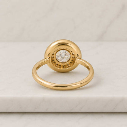 7 CT Round Moissanite Candy Button Ring, Chunky Bezel Halo Engagement Ring, 925 Sterling Silver Statement Band, Unique Gift For Her