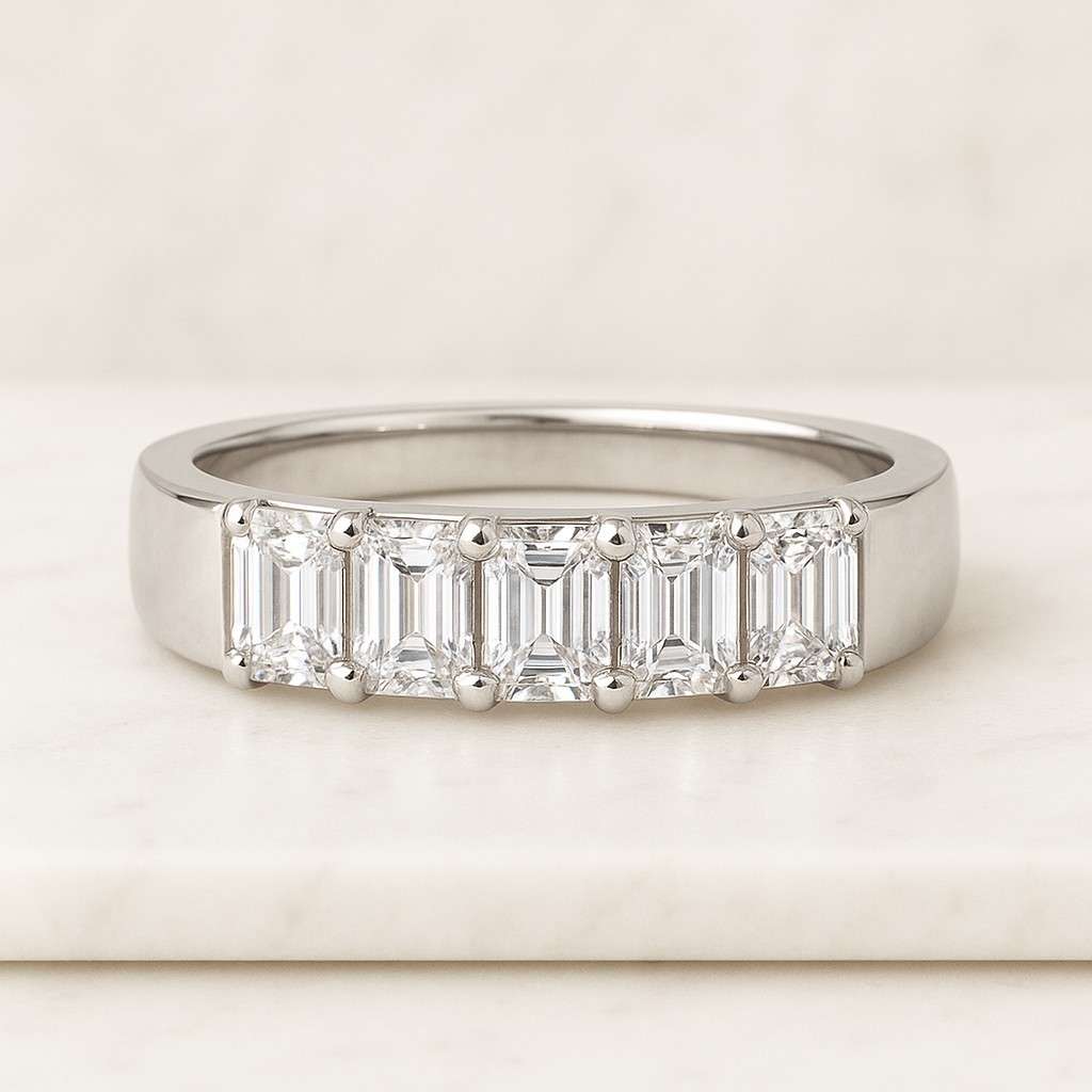 7 Stone Diamond Ring Genuine Emerald Cut Diamond Anniversary Ring Prong Setting Ring