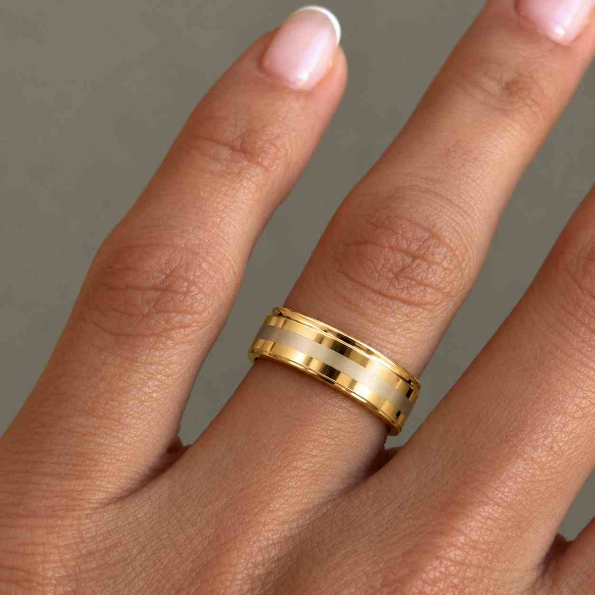 7mm Matte Yellow Gold Bevel Wedding Band • Recycled 10k, 14k, 18k
