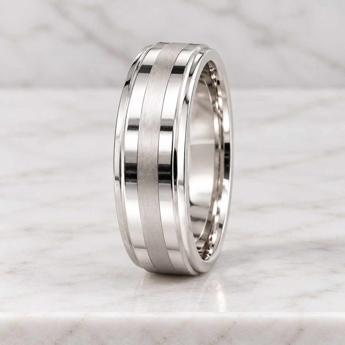 7mm Solid Gold Men's Wedding Ring, Dual Polished Brushed Wedding Band
