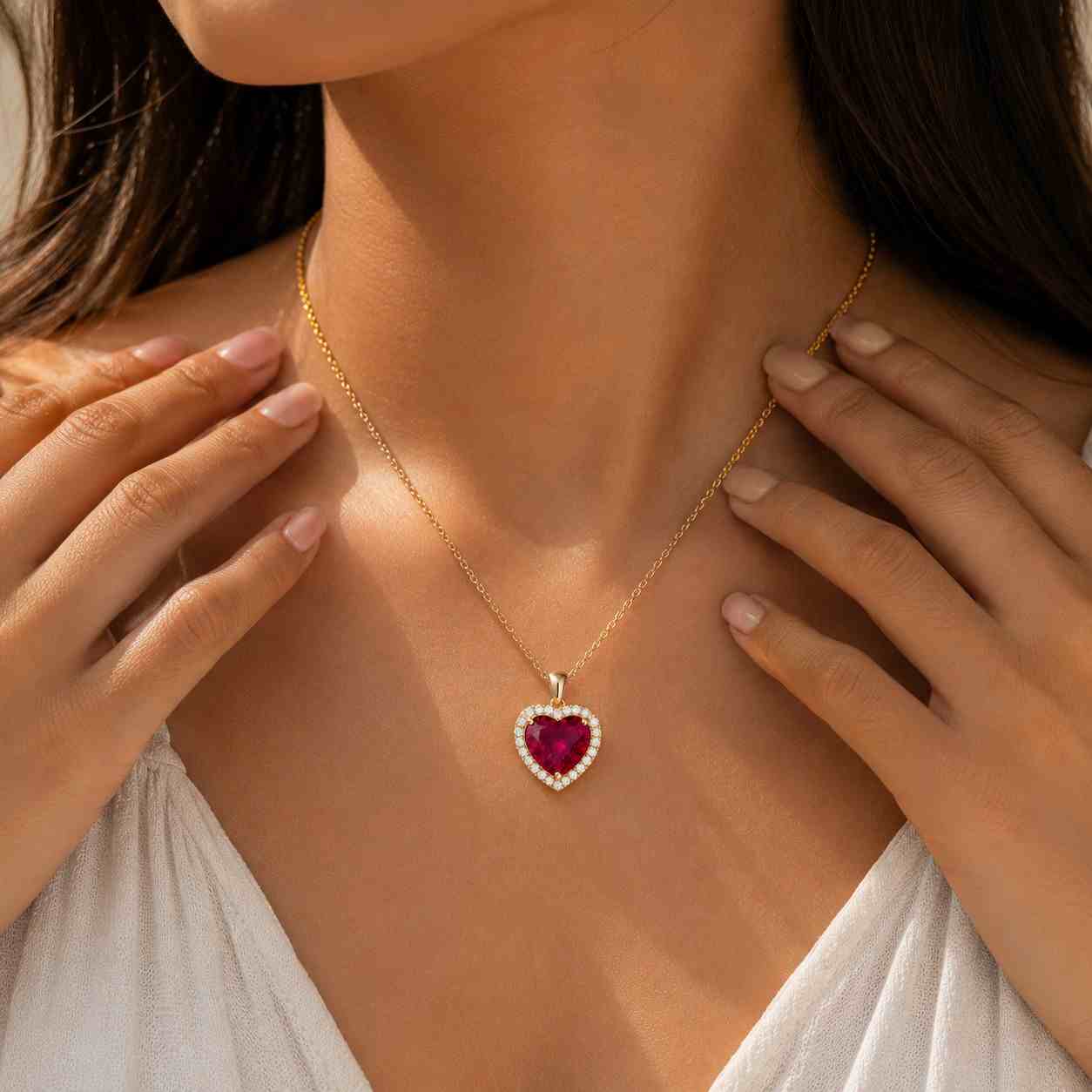 8*8 mm genuine lab grown ruby necklace, july birthstone promise gift, red heart pendant 