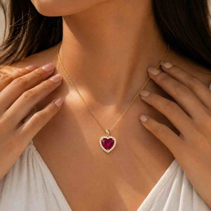 8*8 mm Genuine Lab Grown Ruby necklace, July Birthstone promise gift, red heart pendant 