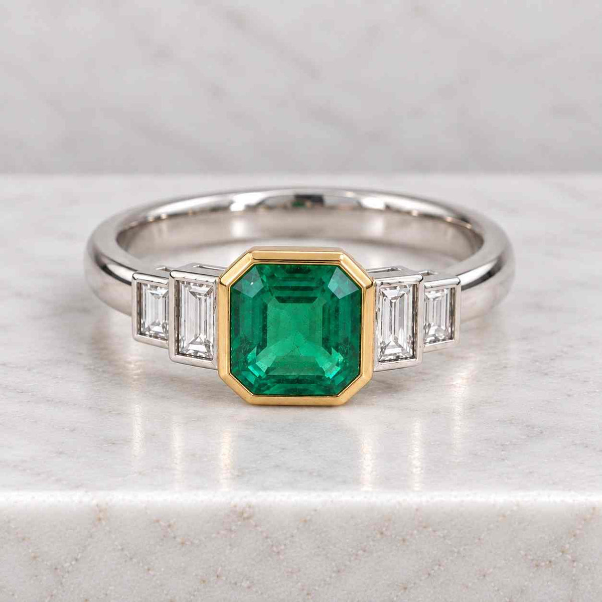 8 Carat Emerald Cut E VVS2 Lab Grown Diamond IGI Certified Three Stone Ring / Emerald Cut & Baguette Trilogy Ring / 14k Gold 3 Stone Ring
