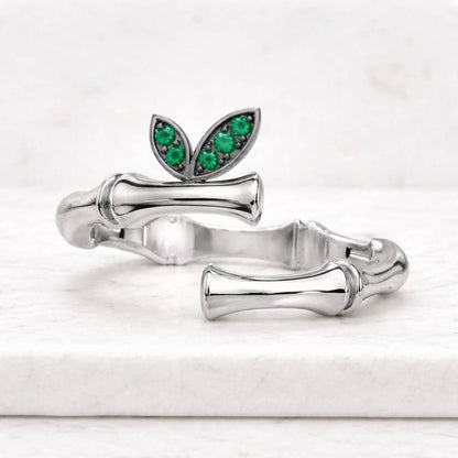 14K Gold Emerald Leaf Bamboo Open Ring Adjustable Ring