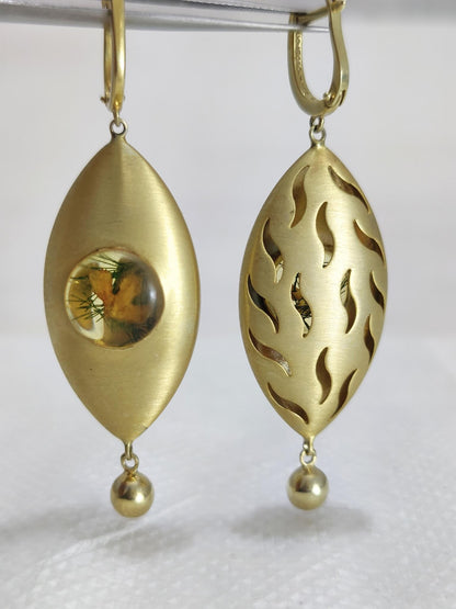 925 Silver Real Yellow Flower Marquise Shape Drop Dangle Earrings