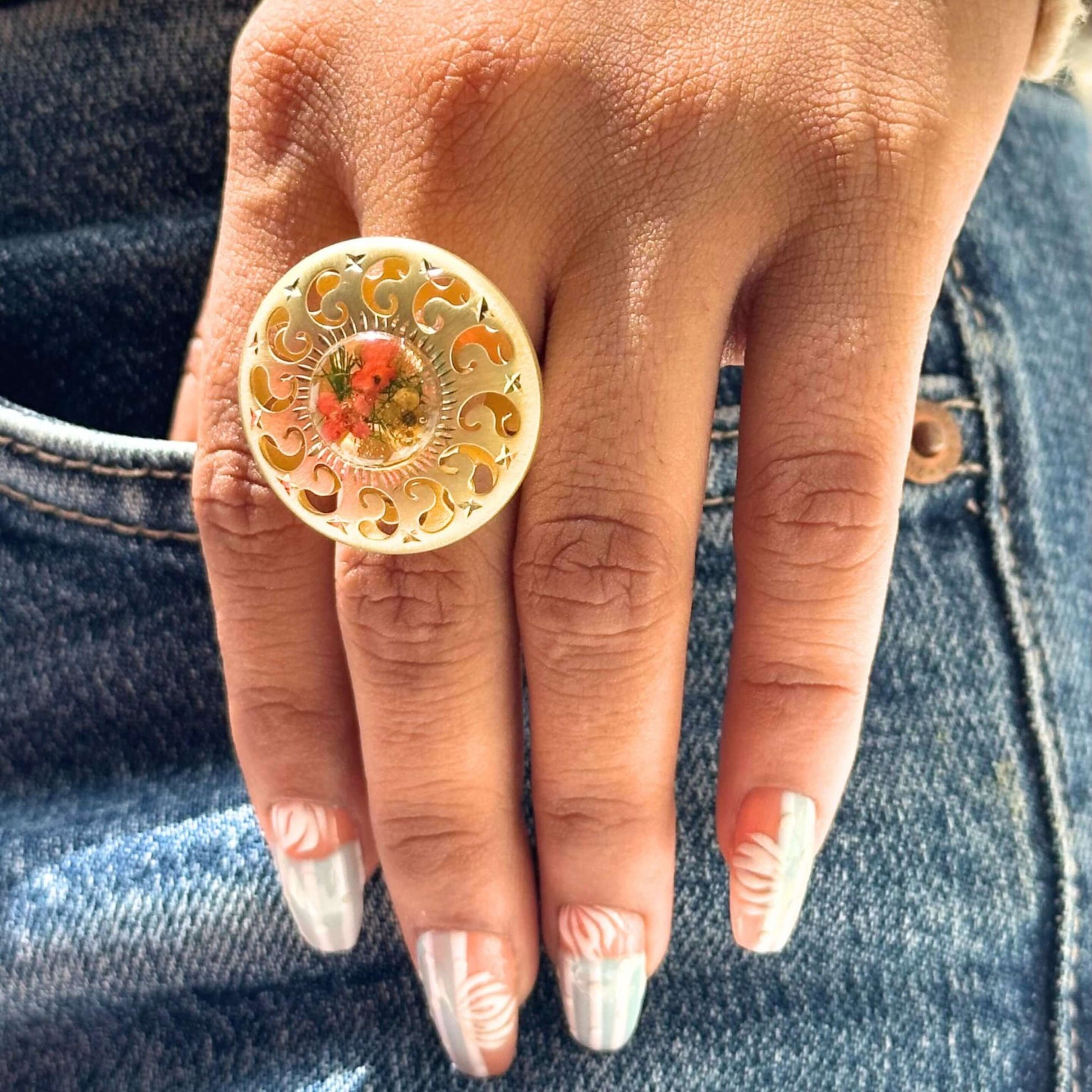  925 Silver Vintage 1970's Real Flower Ring