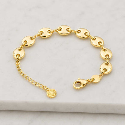 925 Sterling Silver 18K Gold Plated Puffed Mariner Bracelet, Yellow Gold Anchor Link Bracelet, Chunky Chain Gift for Women Men
