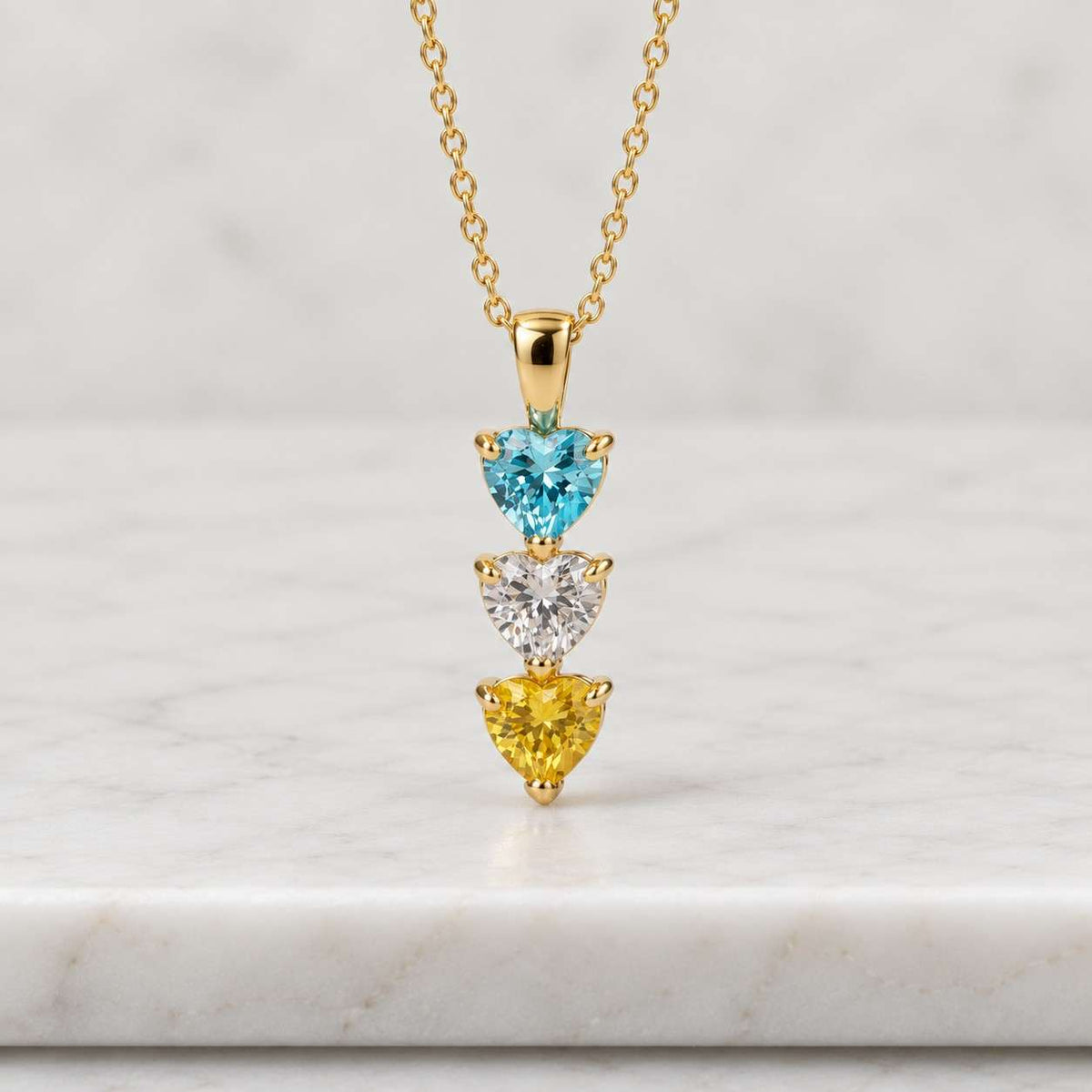 925 Sterling Silver Birthstone Necklace for Mom • Two Birthstone Heart Necklace •
