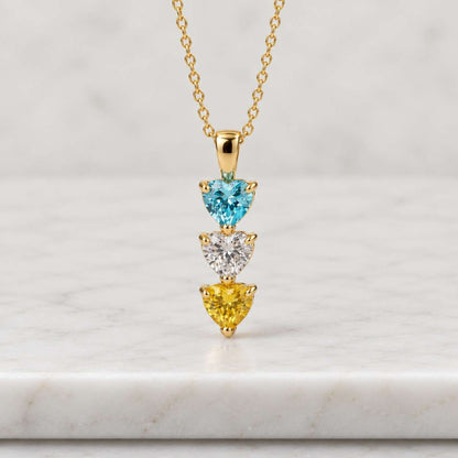 925 Sterling Silver Birthstone Necklace for Mom • Two Birthstone Heart Necklace •
