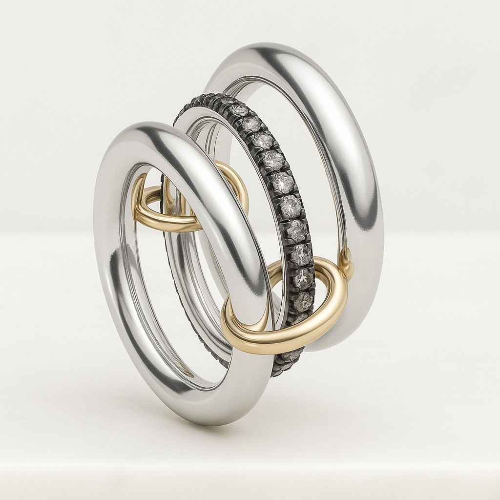925 Sterling Silver Connected Ring 14KGF Gold and Sterling Silver Stacking Ring 