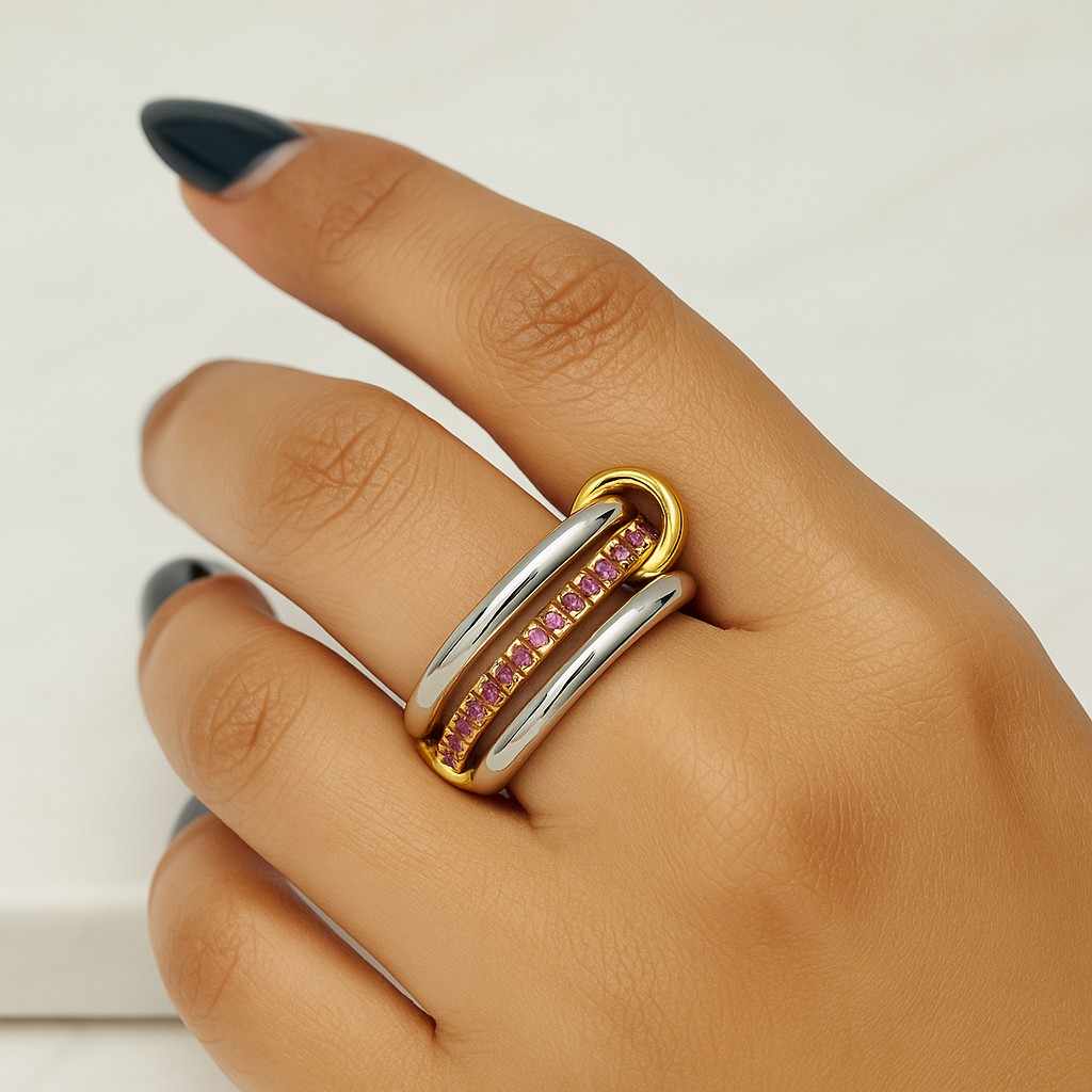 925 Sterling Silver Multi Link Connected Ring Chunky Connector Ring Silver Ring Set