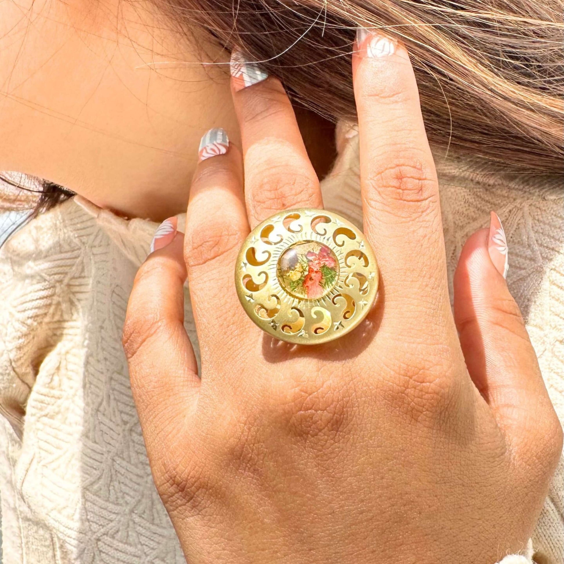  925 Sterling Silver Vintage 1970's Real Flower Ring For Her