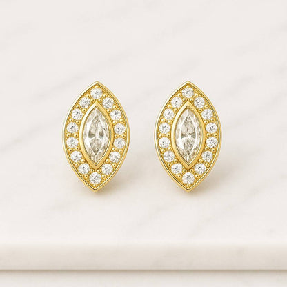 925 Sterling Silver with 14K Rose Gold Plating Dainty Diamond Stud Earrings 18k Gold Filled Round and Marquise CZ Moissanite Marquise Flower Stud Earrings 14K White Gold Floral Jewelry