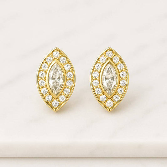 925 Sterling Silver with 14K Rose Gold Plating Dainty Diamond Stud Earrings 18k Gold Filled Round and Marquise CZ Moissanite Marquise Flower Stud Earrings 14K White Gold Floral Jewelry