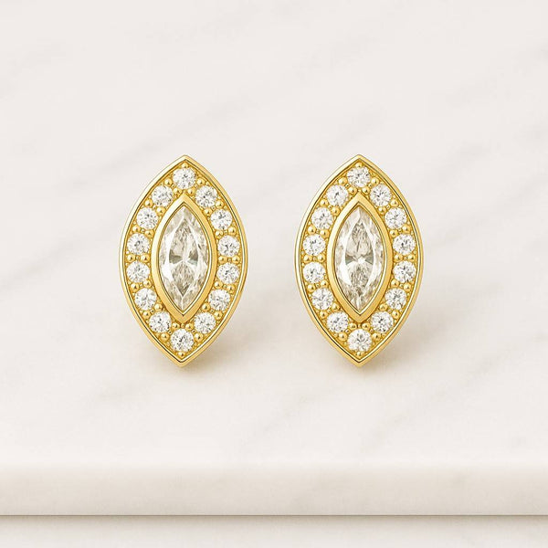 925 Sterling Silver with 14K Rose Gold Plating Dainty Diamond Stud Earrings 18k Gold Filled Round and Marquise CZ Moissanite Marquise Flower Stud Earrings 14K White Gold Floral Jewelry