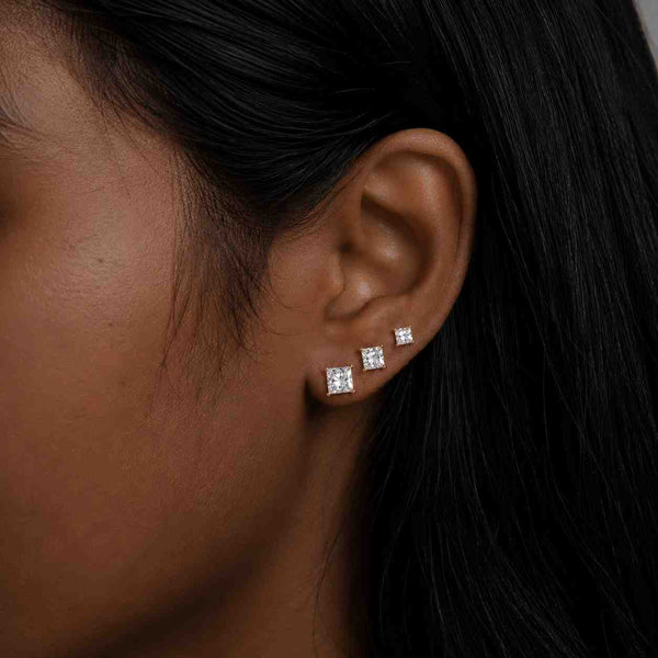 2CTW Princess Cut Diamond Stud Earrings IGI Certified VVS Clarity Square Solitaire Studs 14K Solid Gold Classic Minimalist Jewelry.
