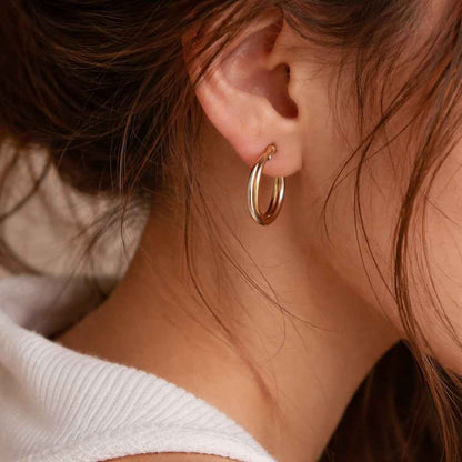 Luxo Jewelry 10K Gold Two Tone Hoop Earrings, Stella Hoops for Women, Yellow White Rose Gold, Real Gold High Polish Jewelry, Gift for Her
