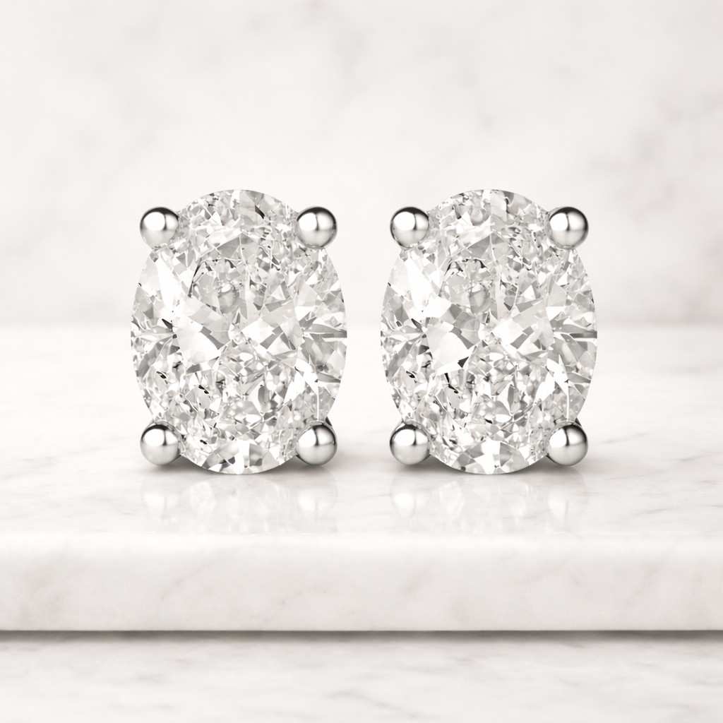 4 carat oval cut lab grown diamond stud earrings: 14k yellow gold
