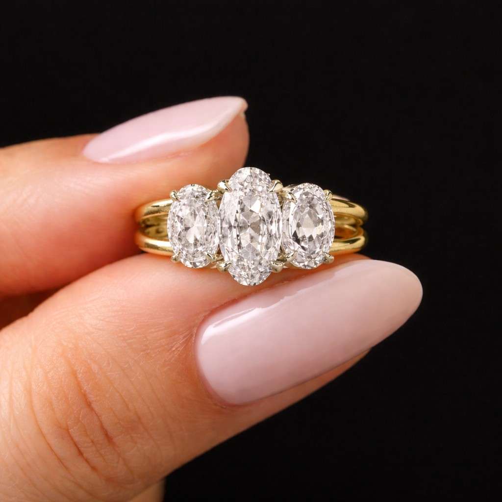 1.50 CT Oval Cut Lab Grown Diamond Ring, Three Stone Engagement Ring, 14K Yellow Gold Ring, Promise Ring For Her, Anniversary gifts