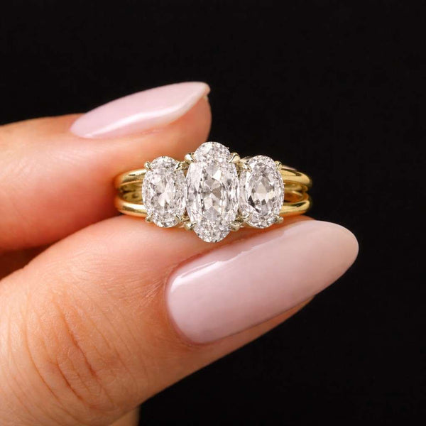 1.50 CT Oval Cut Lab Grown Diamond Ring, Three Stone Engagement Ring, 14K Yellow Gold Ring, Promise Ring For Her, Anniversary gifts
