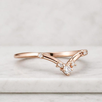 Round Lab Grown Diamond Curved Ring Sustainable Wedding Band for Women Lab Create Diamond Band Ring Anniversary Gift for Wife
