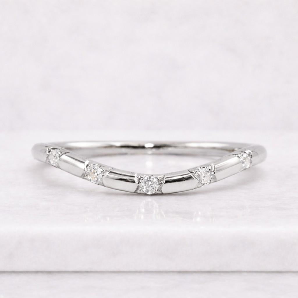 round cut lab grown diamond contour ring 14k gold curved flush set diamond wedding band stackable band promise ring for women gift for her
