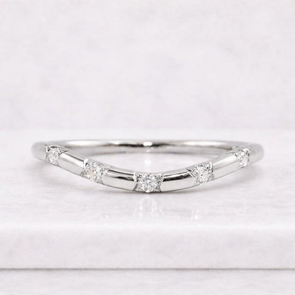 Round Cut Lab Grown Diamond Contour Ring 14K Gold Curved Flush Set Diamond Wedding Band Stackable Band Promise Ring For Women Gift For Her
