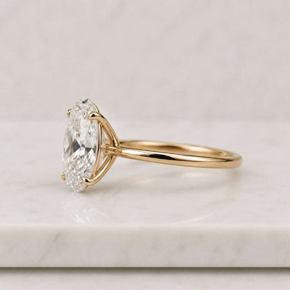 3 Ct Oval Cut Moissanite Solitaire Engagement Ring, Thin Yellow Gold Band Oval Ring, Minimalist Simple Bridal Ring Wedding Gift for Her