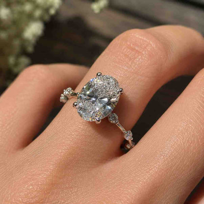 Oval cut Lab Grown Diamond engagement ring Yellow gold ring leaf band flower ring vintage wedding ring promise ring Anniversary gift