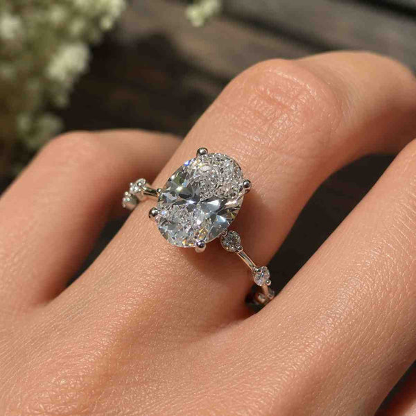 Oval cut Lab Grown Diamond engagement ring Yellow gold ring leaf band flower ring vintage wedding ring promise ring Anniversary gift