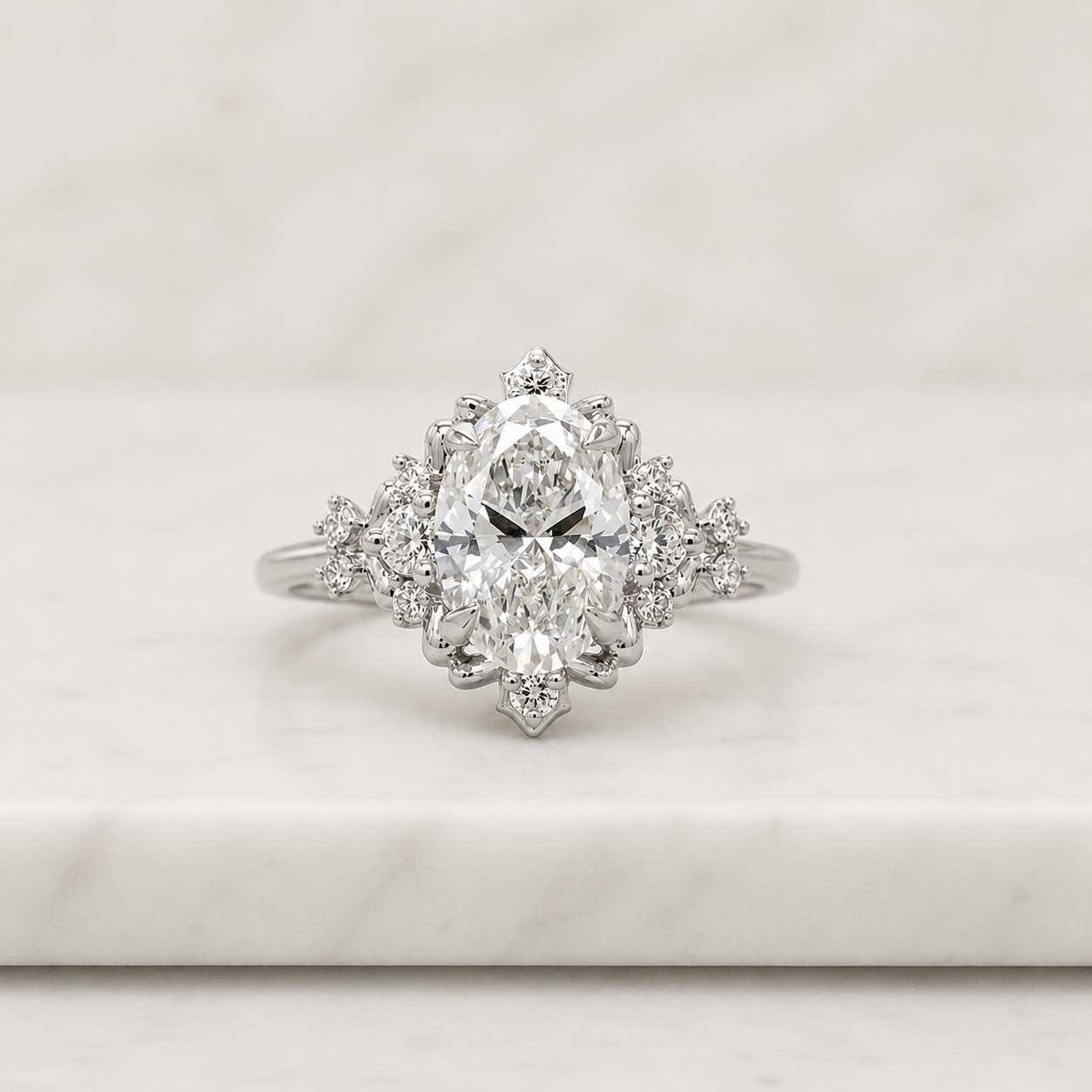 oval cut lab grown diamond cluster engagement ring, igi certified diamond, 14k gold floral inspired bridal jewelry, wedding gift for women
