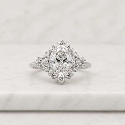 Oval Cut Lab Grown Diamond Cluster Engagement Ring, IGI Certified Diamond, 14K Gold Floral Inspired Bridal Jewelry, Wedding Gift For Women
