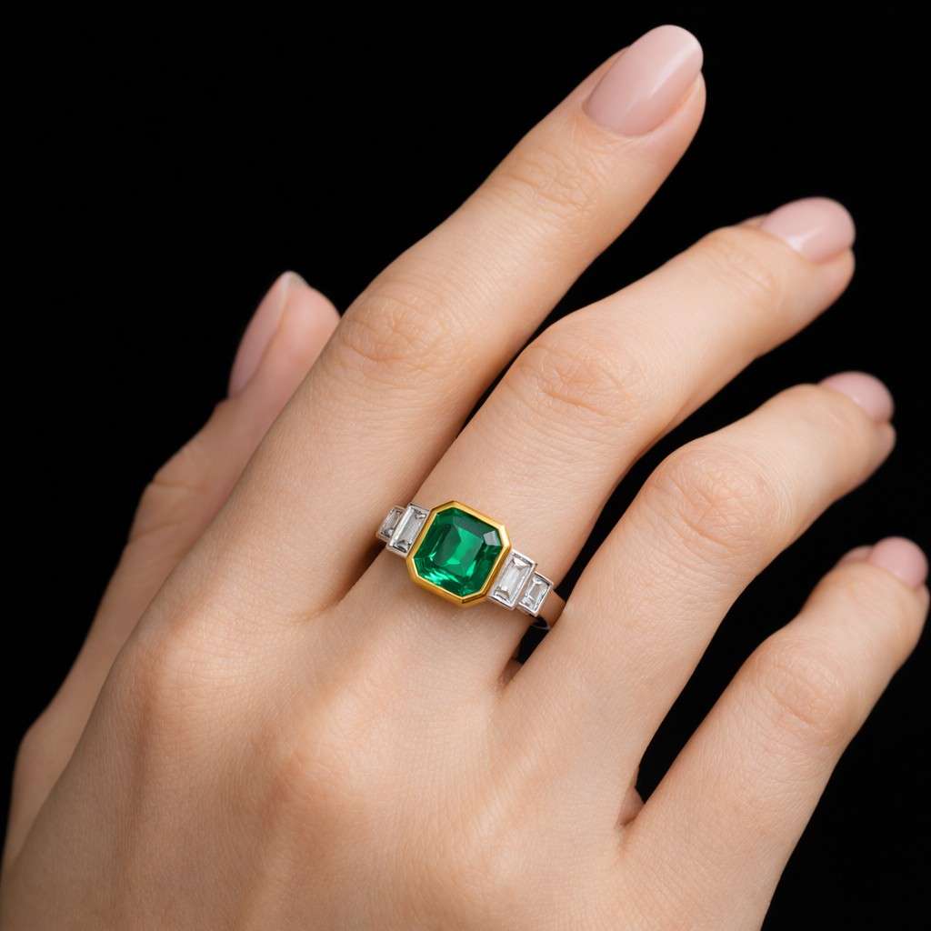 vintage 8*8mm asscher cut lab created emerald ring,double prongs engagement ring,emerald promise ring,anniversary gift for women bridal ring