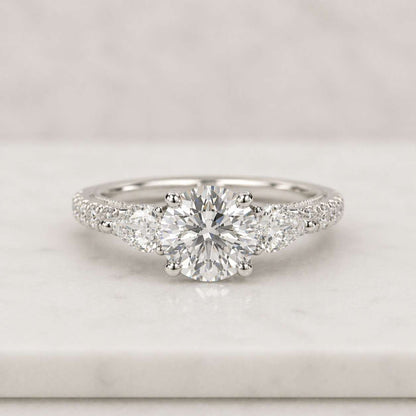 Pave Set Side-Stone Round Diamond Engagement Ring Twisted Band Ring for Women Promise Ring for Her Rose Yellow White Gold Rings for Women