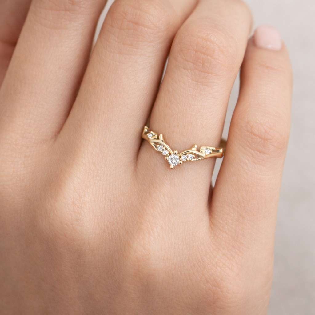 six stone moissanite wedding band for women, 14k yellow gold round cut engagement ring, unique minimalist eternity bar promise ring for her