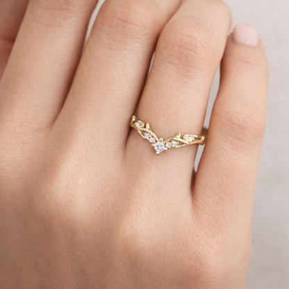 Six Stone Moissanite Wedding Band for Women, 14k Yellow Gold Round Cut Engagement Ring, Unique Minimalist Eternity Bar Promise Ring for Her