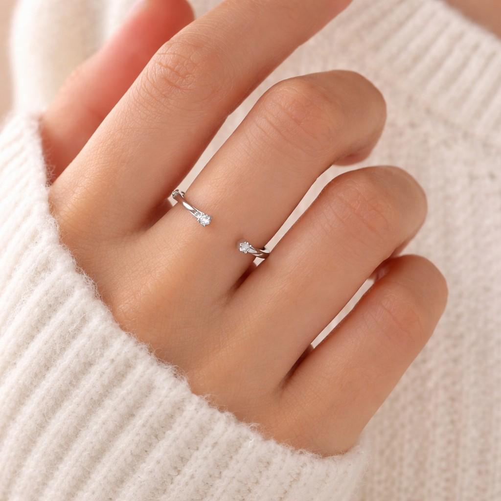 lab grown diamond open ring, bezel set open cuff band, stackable ring gift for women, matching ring