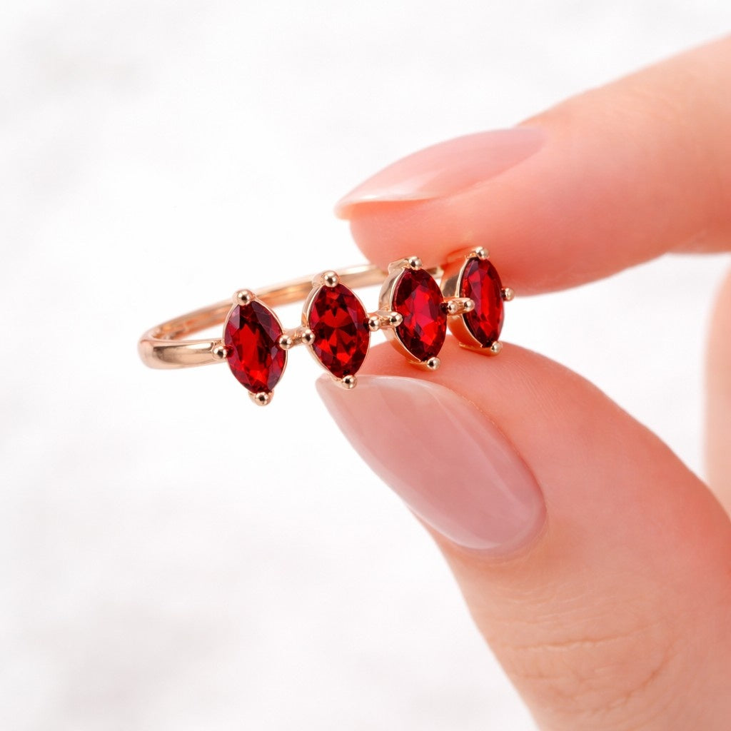 Marquise Cut Red Ruby Proposal Ring, Six Prong Setting Anniversary Ring, 14K Solid Yellow Gold Engagement Ring, Classic Ring, Gift For Her.